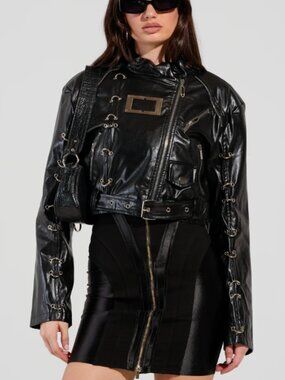 NWT AKIRA WHY SO SERIOUS METAL TRIM MOTO Size S